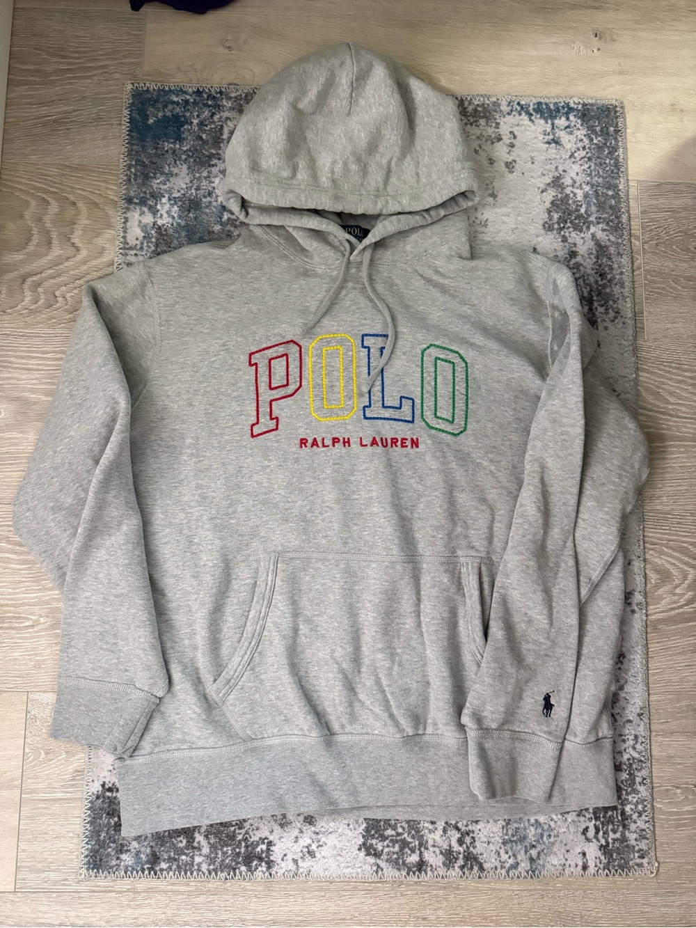 Ralph Lauren Gray Hoodie with Multicolor POLO Embroidery